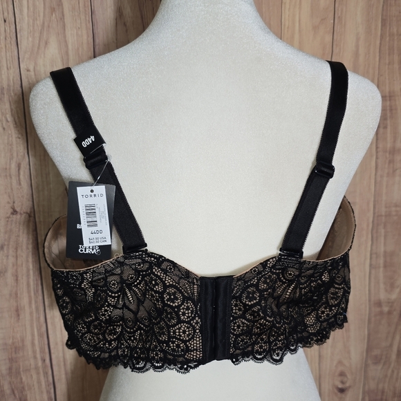 Torrid Curve Unlined Balconette Black Lace Underwire Bra 44DD NWT - Picture 4 of 8